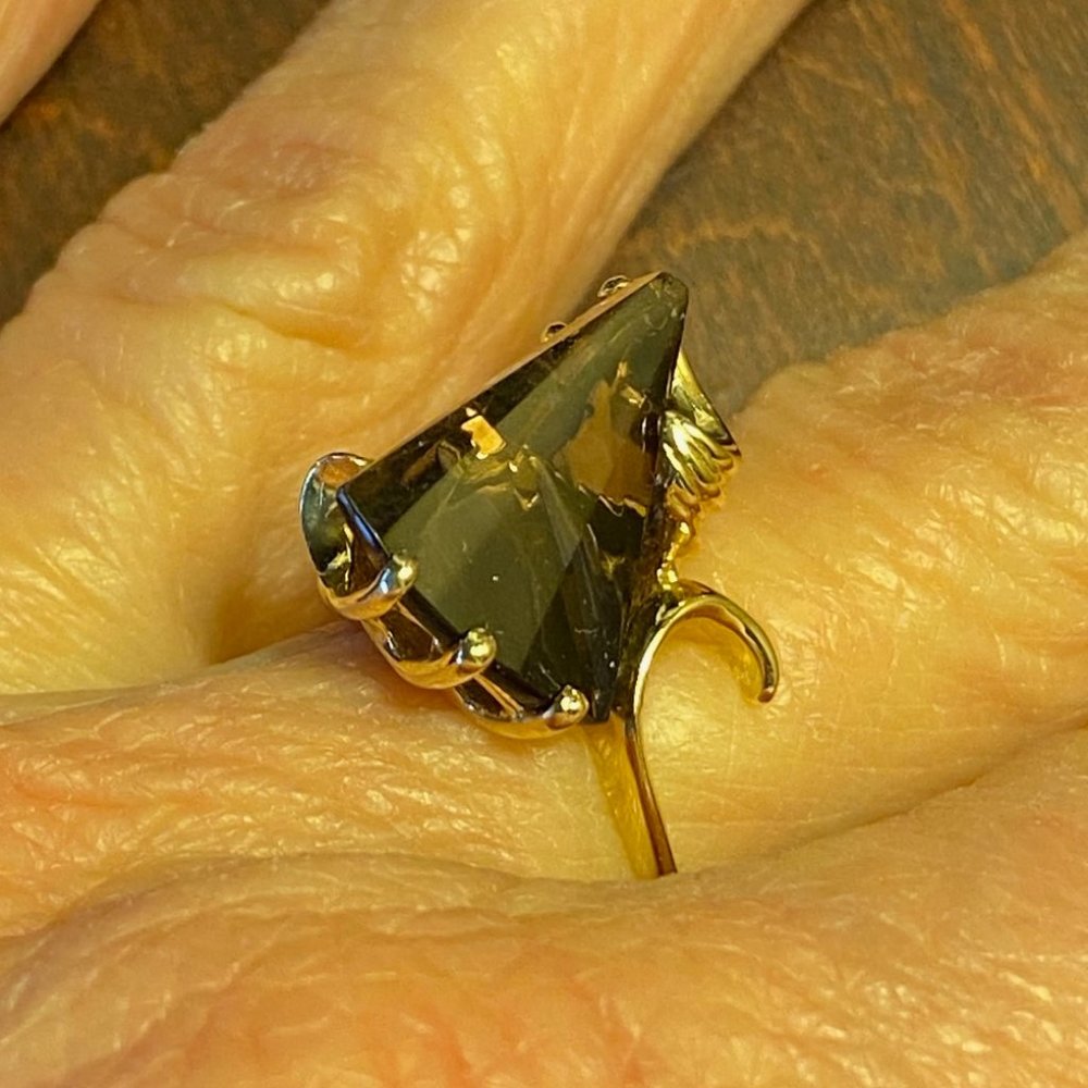 Geometric Cut Smokey Topaz Gemstone Ring with 10K Gold Band
